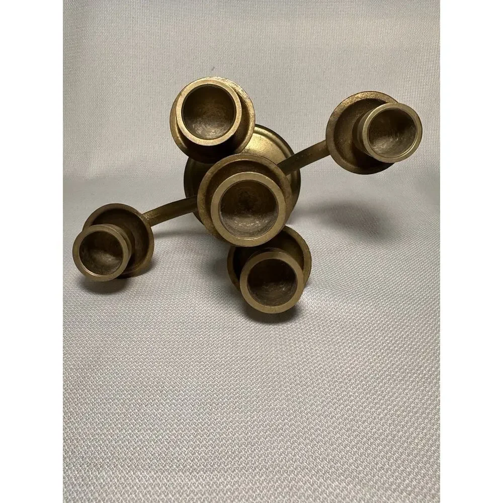 Solid Brass Candle Holder 5 Arm Vintage